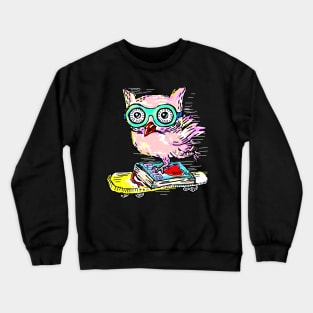 Owl with Skateboard Crewneck Sweatshirt